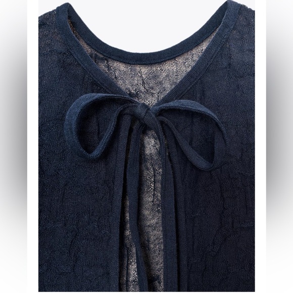 Zara 2 pieces Wrinkle Effect Fine Knit Midi Dress w/Matching Pants Navy Blue NWT - Picture 11 of 16